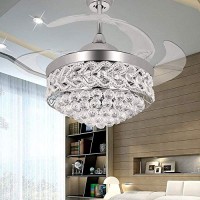 RS Lighting The Crystal Ceiling Fan for Room Decoration -42 inch Shrinkable Transparent Blades Fan and Chandelier With Remote and Lights-for Indoor Outdoor Living Dining Room Corridor (Silver) - B072JT4DPB